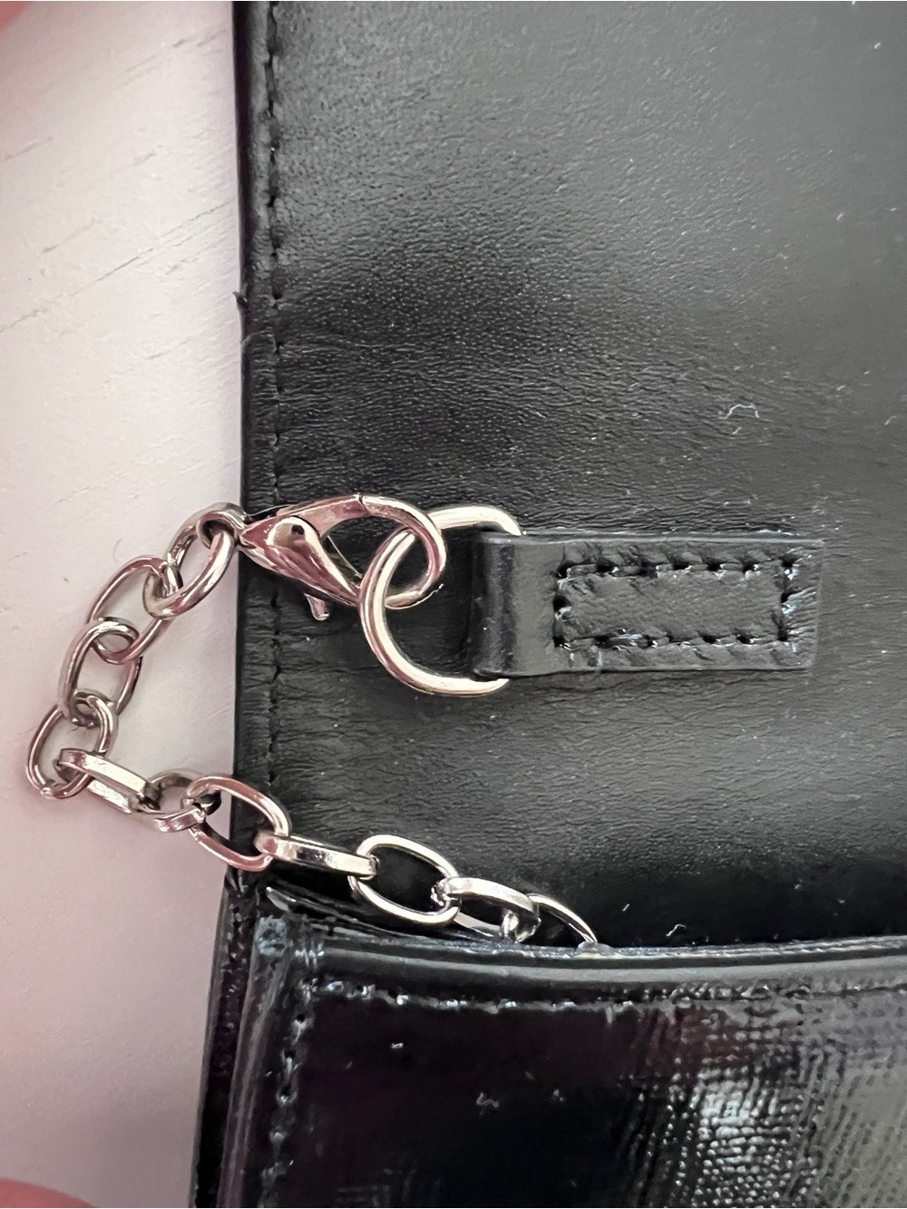 Nordstrom Black Leather Flap Clutch Evening Crossbody Bag Silver Chain - Picture 8 of 8